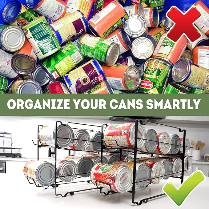 DINEST 2-Pack Stackable Soda Can Organizer - Rust Resistant Rack Dispenser for 24 Cans - Easy Assembly, Great Storage for Refrigerator, Pantry, and Cabinets in Sleek Black Design