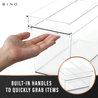 BINO | Plastic Storage Bins, Large - Shallow | THE HANDLER COLLECTION | Multipurpose Organizer Bins | Kitchen Pantry Organizers and Storage | Clear Containers for Organizing Home | Freezer Organizer