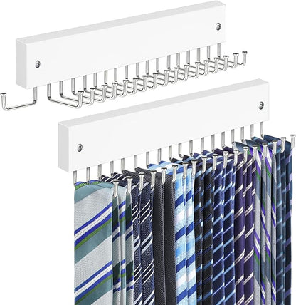 Tie Rack Belt Hanger Wall Mounted, Lomrsiul Non Slip 180 Degree Rotating Tie Organizer for Men Closet with 18 Hooks Closet Organizers and Storage for Tie Belt Necklace Purse Scarf Bag White 2 Pack
