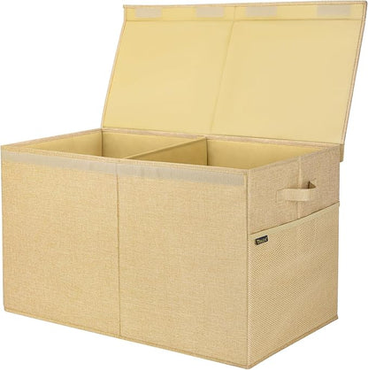 BALEINE Fabric Storage Bins with Lid, Collapsible Extra Large Storage Boxes Bins Baskets with Divider for Home Organizing (25"x13"x16", Khaki)