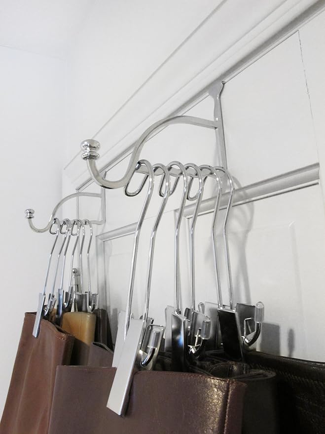 Boottique Over The Door Boot Storage System with 3 Boot Hangers, Closet Valet (Silver)