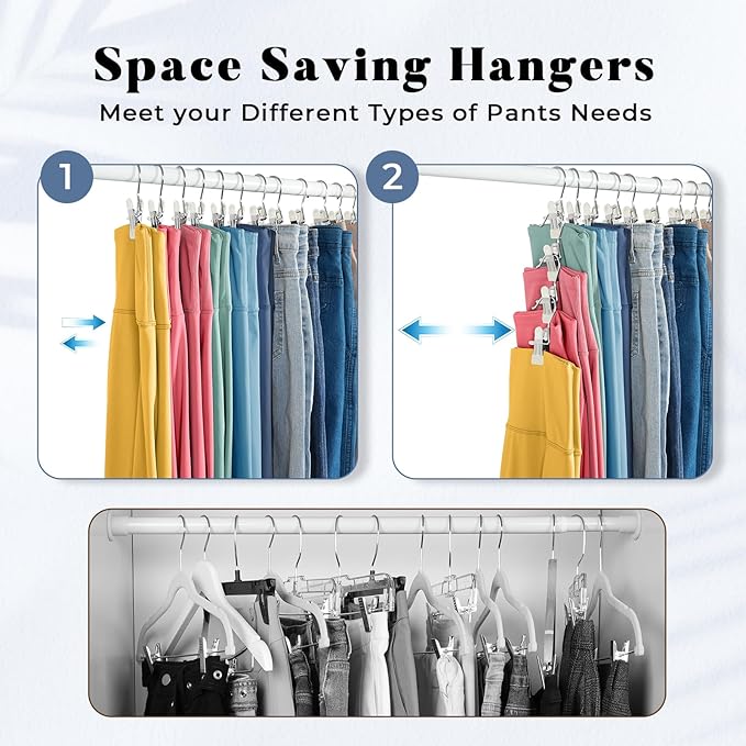 HOUSE DAY Legging and Yoga Pants Hangers with Clips 20 Pack, Closet Organizer Clips, Space Saving Hanging Clips for Hat, Bag, and Home Storage - Ivory