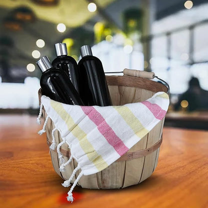 SSWBasics One Peck Basket With Handle - Set of 3 - Natural Unfinished Pine Wood Apple Basket - Durable Bushel Baskets for Produce Display - Ideal for Retail, Thrift, Boutique, Convenience Store,