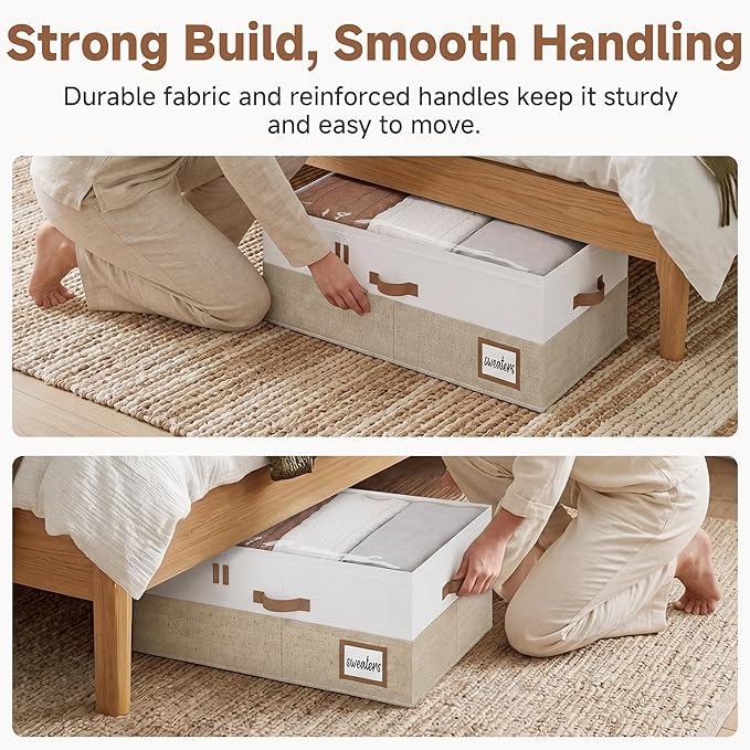 StorageWorks Under Bed Storage Bins, 10" Underbed Storage Containers with Clear Lid, Handles and Label Holder, 20.5 Gallon Storage Box for Clothes, Bedding, Blankets, Shoes, Baby Clothes, 2 Pack