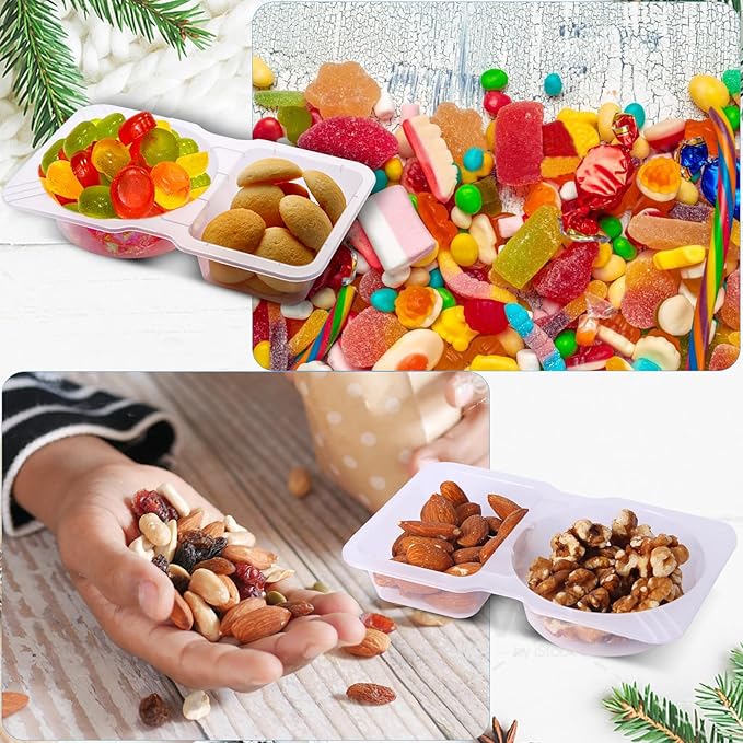Qewro 30 Sets Double Compartment Condiment Container With Lids, Reusable Snack Container for Sauces and Snacks, Disposable Snack Containers, Ideal for On-the-Go Meals and Parties (30Pack)