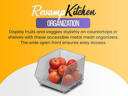 Ybm Home Household Wire Mesh Open Bin Shelf Storage Basket Organizer Black For Kitchen Pantry, Cabinet, Fruits, Vegetables, Pantry Items Toys 15 x 12 x 11.5