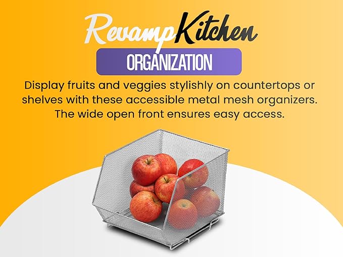 YBM HOME Kitchen Pantry Organizer Wire Baskets for Shelves, Cabinets, Pantry, Countertop, Mesh Open Storage Bin Metal Basket for Organizing Food Supplies, 6 Pack