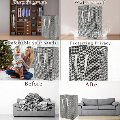 Waterproof Laundry Hamper Collapsible Laundry Basket Leather Handle Laundry Bag Large Clothes Storage Toy Organization for Bathroom Bedroom Laundryroom College Dorms (Pop-Up Laundry Hampers-004)