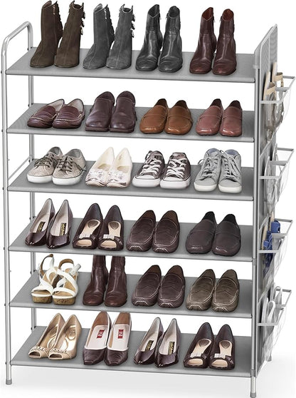 Simple Houseware 6-Tier Shoe Rack Storage Organizer w/Side Hanging Bag, Grey