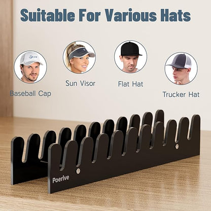 Hat Organizer for Baseball Caps, Hat Rack, Acrylic Hat Display, Hat Stand, Baseball Cap Organizer, Hat Holder for Closet, Desk, Bedroom, Hat Storage, Black,4pcs
