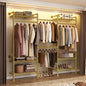 Wall-Mounted 3-Section Closet System, Expandable Industrial Pipe Clothing Rack with 4 Telescopic Rods & 6 Mesh Shelves, Heavy Duty Garment Organizer for Walk-In Closets & Bedrooms, Gold