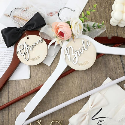 FillTouch 2 Pack Bride Hanger for Wedding Dress Elegant Bride and Groom Gowns Hanger for Wedding Supplies Bridal Party Shower Gift(Pink)