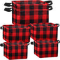 Boao 6 Pcs Buffalo Plaid Basket Square Storage Basket Buffalo Check Basket Bin Solid Storage Organizer with Handles Collapsible Square Organizer for Home Office (Red, Black, Plaid Style)