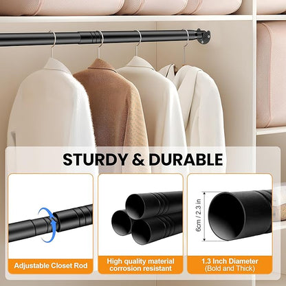 Adjustable Closet Rod - 17 to 84 Inch Heavy Duty Tension Rod for Hanging Clothes, Black Curtain Rod Ideal for Closets, Wardrobes, Bathrooms, and Laundry Rooms (17-70)