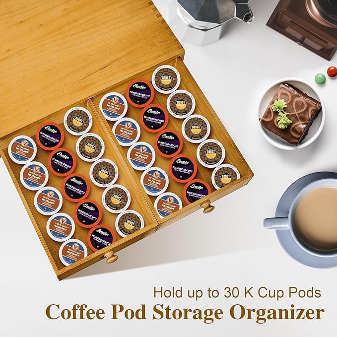 NANXITU K Cup Storage Organizer,Wood Coffee Pod and Tea Bag Holder,Kcup Drawer Coffee Maker Stand,Home Kitchen Counter Holds Up to 30 Pods Capacity