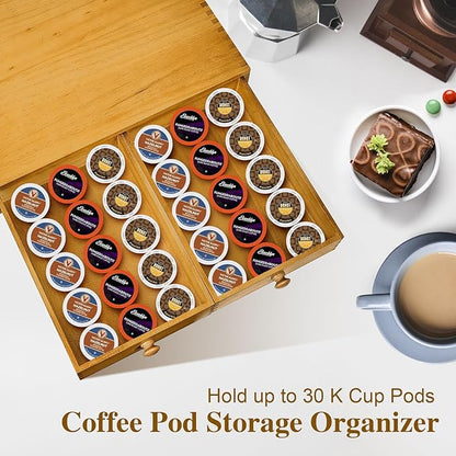 NANXITU K Cup Storage Organizer,Wood Coffee Pod and Tea Bag Holder,Kcup Drawer Coffee Maker Stand,Home Kitchen Counter Holds Up to 30 Pods Capacity