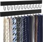 Belt Hanger Wall Mount 2 Pack, Wooden Closet Belt Organizer with 24 Swivel Metal Hooks, Adhesive or Drill Installation, Space Saving Rack for Belts, Ties, Scarves, Camisoles, Tank Tops, Black