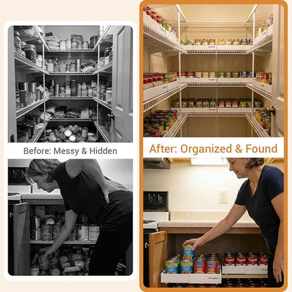 Adjustable Can Organizer for Pantry, Pull-Out Pantry Organizers and Storage, Soda Can Organizer - Great for Pantry, Kitchen Cabinet & Countertop (16.5" L x 12.2" W x 2.8" H (Adjustable Width))