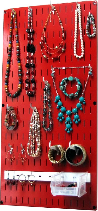 Wall Control Jewelry Organizer Wall Hanging Jewelry Holder Kit Wall Mounted Necklace Organizer Kit in Red
