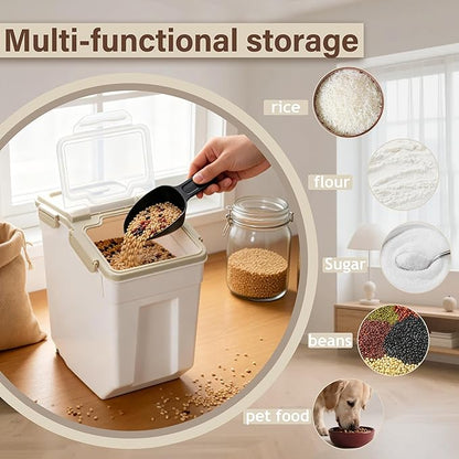 RUIAN 2Pcs Large Flour Storage Container Bin 25Lb Airtight Rice Storage Containers with Wheels Seal Locking Lid, BPA Free with Measuring Cup&Scoop for Flour, Rice, Grain 50LB Total (Gray)