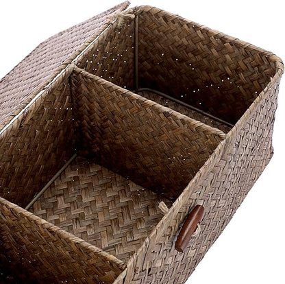 Hipiwe Storage Basket with Lid Toilet Tank Basket Holder Handwoven Wicker Basket Home Organizer Bin for Shelves Bathroom Closets Kitchen, Coffee