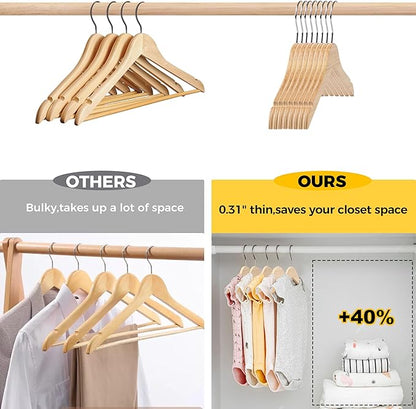 Quality 12” Kids Wooden Hangers – 100-Pack Ultra Slim 0.31'' Plywood Design with Swivel Hook – Space Saving Natural Wood Hangers for Baby & Toddler Clothes (Natural, 100 Pack)