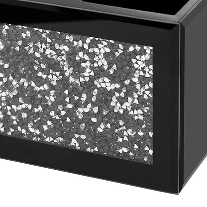 SHYFOY Black Makeup Brush Holder Organizer, 3 Slots Glass Cosmetic Brushes Storage with Crushed Diamond, Pencil Pen Holder for Desk, Desk Organizer and Accessories for Vanity