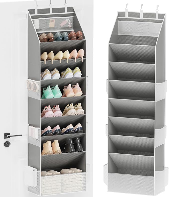 Criusia Over the Door Shoe Organizer, Hanging Shoe Storage with Deep Pockets,Ideal for Sneakers, Heels, Boots, Fits 16-24 Pairs of Shoes, Gray