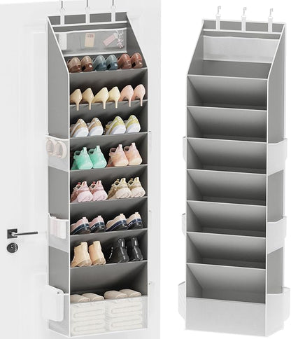 Criusia Over the Door Shoe Organizer, Hanging Shoe Storage with Deep Pockets,Ideal for Sneakers, Heels, Boots, Fits 16-24 Pairs of Shoes, Gray