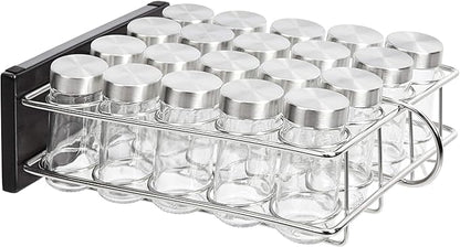 Amazon Basics 20 Jars Spice Rack Organizer, Space-Saving Kitchen Organizer with Glass Spice Jars, Sturdy, Silver
