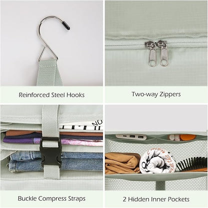 Surblue Hanging Closet Storage Bag Collapsible 3-Shelf Washable Oxford Fabric with 2 Hooks (L 11.41 * 11.41 * 19.68in, Light Gray)