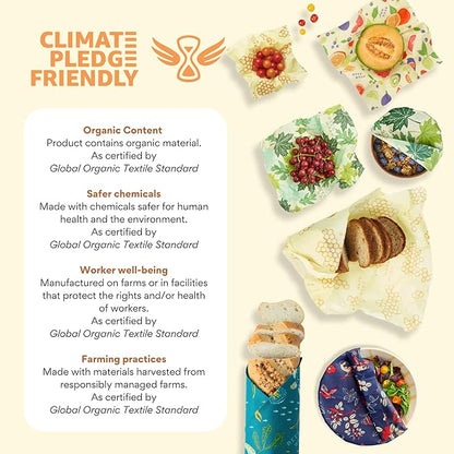 Bee's Wrap Beeswax Wraps for Food - 3 Pack of Large Beeswax Wraps - Plastic Free Made in USA Reusable Natural Food Wrap - Honeycomb Print