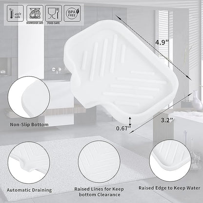 MicoYang Silicone Bathroom Soap Dishes with Drain Spout-Bathroom and Kitchen Sink Organizer,Sponge Holder,Dish Soap Tray,Perfect for Dispenser,Scrubber,Bottle,Cup on Sink or Counter-White 4.9"×3.2"