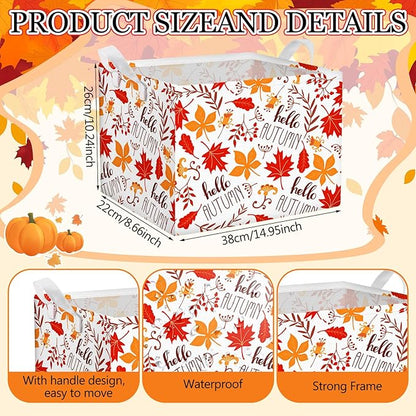 Geelin 3 Pcs Thanksgiving Storage Baskets for Gifts, Collapsible Waterproof Canvas Harvest Autumn Maple Leaf Storage Bin Organizer with Handles for Book Closet Shelf Nursery Autumn Home Decor