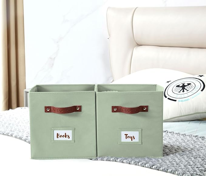 DECOMOMO Storage Cubes, 13x13x13 Storage Cube Bins with Labels, Fabric Organizer Bins (13" / 6pcs, Sage Green)