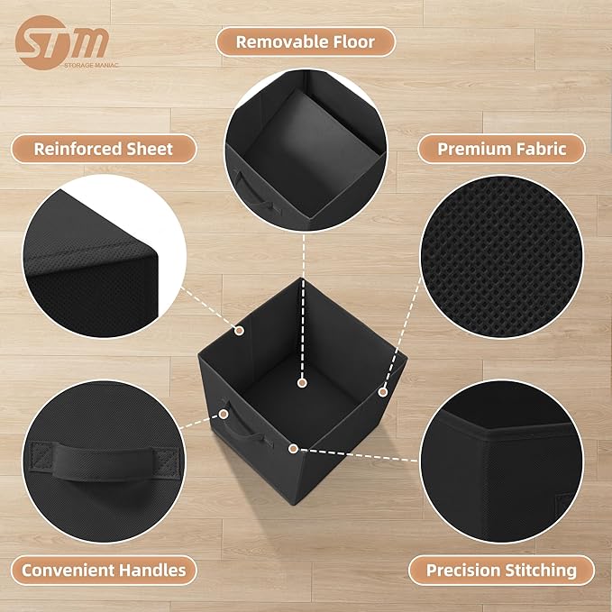STORAGE MANIAC Storage Cubes, 11 Inch Collapsible Storage Bins with Handles, 8 Pack Fabric Foldable Bins for Organization, Durable Storage Bins for Closet, Shelves, Offices, Toys, 8-Pack Black