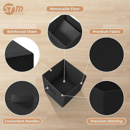STORAGE MANIAC Storage Cubes, 11 Inch Collapsible Storage Bins with Handles, 4 Pack Fabric Foldable Bins for Organization, Durable Storage Bins for Closet, Shelves, Offices, Toys, 4-Pack Black