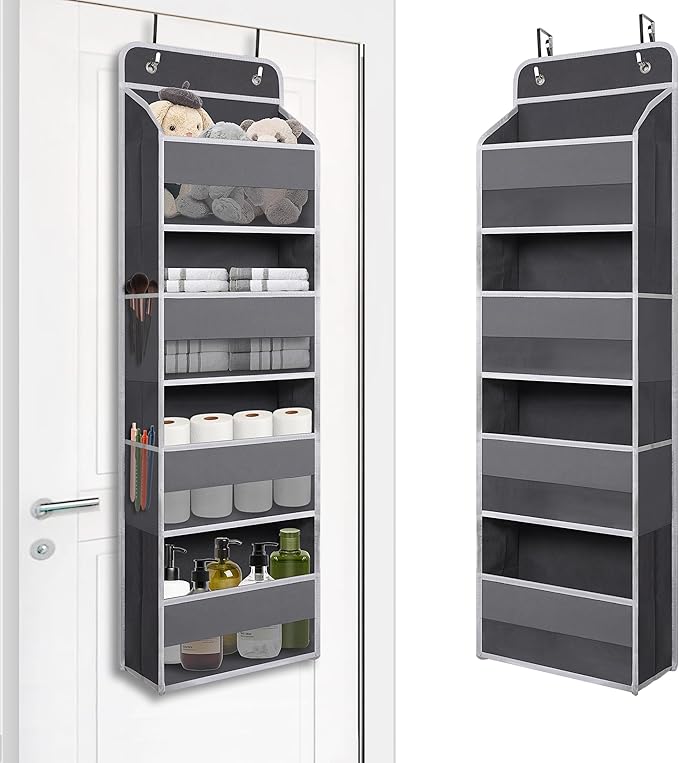 TYMENSH Over The Door Hanging Organizer with 4 Large Pockets – Closet, Bathroom, Nursery, Bedroom, Dorm Storage for Toys, Cosmetics, and Baby Essentials, Gray