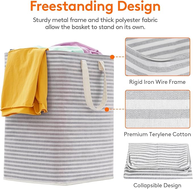 Lifewit 2 Pack Laundry Basket 90L Each, Collapsible Clothes Hamper with Reinforced Handles, Freestanding Waterproof Design for Bedroom and Laundry Room, Grey 180L Total