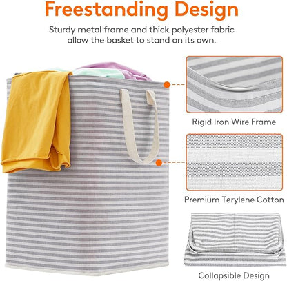 Lifewit 2 Pack Laundry Basket 90L Each, Collapsible Clothes Hamper with Reinforced Handles, Freestanding Waterproof Design for Bedroom and Laundry Room, Grey 180L Total