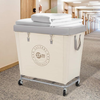 STORAGE MANIAC Commercial Laundry Hamper with Heavy Duty Steel Frame, 320 L Industrial Laundry Basket Cart with Wheels for Hotel, Home, Laundry Room, 31.7''L x 19.3''W x 30.91''H, Large Beige