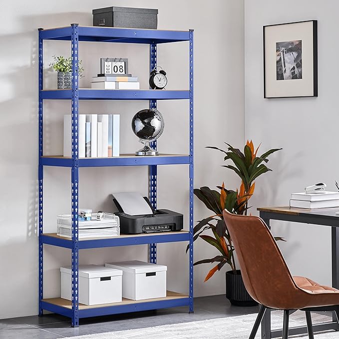 Topeakmart 2PCS 5-Tier Utility Shelves, Metal Storage Shelves Garage Shelving Unit Adjustable Garage Storage Shelves Storage Racks Heavy Duty Shed Shelving- Blue, 35.5 x 17.5 x 72 Inch