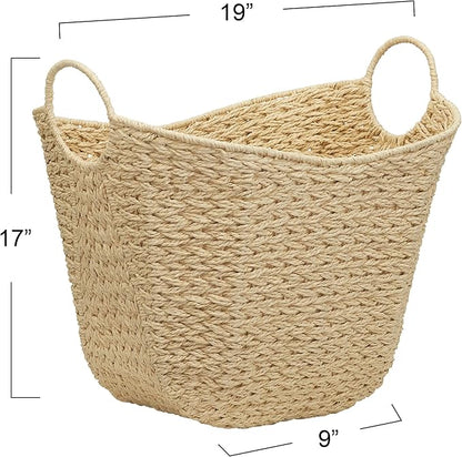 Household Essentials Cream Paper Rope Basket with Handles, Natural Woven Storage Basket
