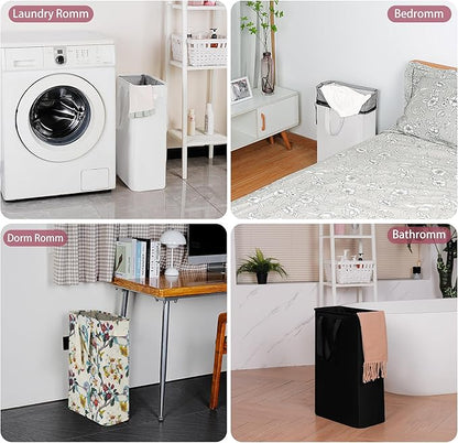 efluky Slim Laundry Basket, Narrow Laundry Hamper with Handles, Collapsible Dirty Clothes Hamper, Tall Laundry Bin for Laundry Room, Dorm and Bedroom, 48L (12.7 Gallon) Floral