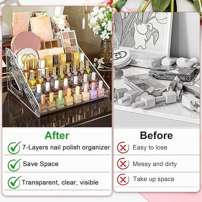 2 Pack Nail Polish Organizer Holder Rack 7 Layers Clear Acrylic Display Rack for Nail Polish Holder Stand Cosmetics Sunglasses Display Essential Oil Storage Organizer