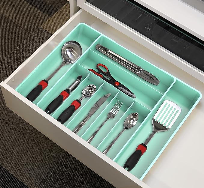 Simple Houseware Expandable Kitchen Drawer Flatware Organizer, Turquoise