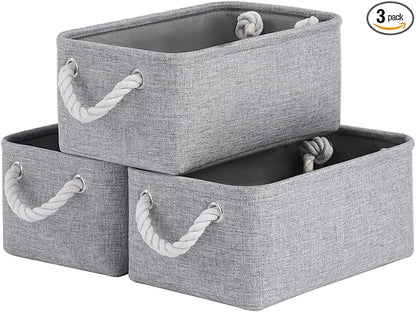 Storage Baskets for Shelves 11.8x7.9x5.2 Inch, Foldable Fabric Storage Bins with Handles, Small Storage Baskets for Organizing Closet, Office, Home Organization (3-Pack, Gray)