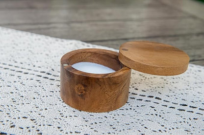 Lipper International Acacia Wood Salt or Spice Box with Swivel Cover, 3-1/2" x 2-1/2"
