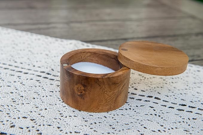 Lipper International Acacia Wood Salt or Spice Box with Swivel Cover, 3-1/2" x 2-1/2" (Pack of 6)