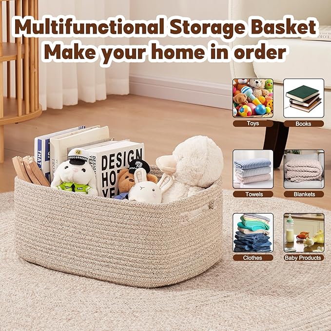 OIAHOMY Storage Basket for Shelves, Closet Cube Storage Bins Baskets for Clothes Blanket Towels, Baby Nursery, Toy Baskets Box, Woven Rope Basket, 15.75 * 11.81 * 7.09 IN, 2 Packs Brown